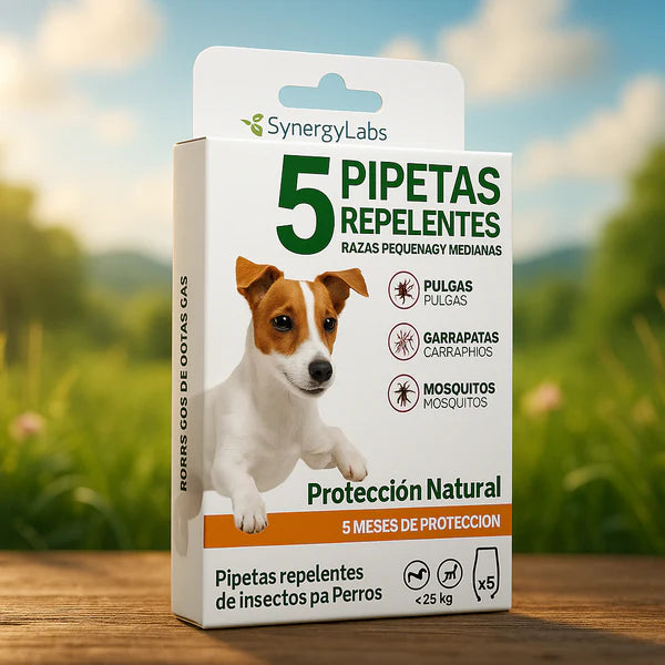 🟢 OFERTA PREMIUM:Collar Repelente + 5 Pipetas Naturales para Perros Medianos