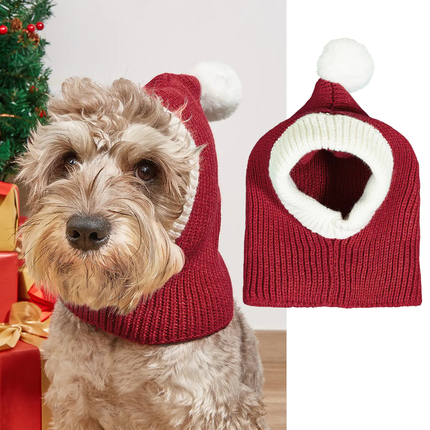 Gorrito navideño para mascotas con adorables corazones, copos de nieve y renitos