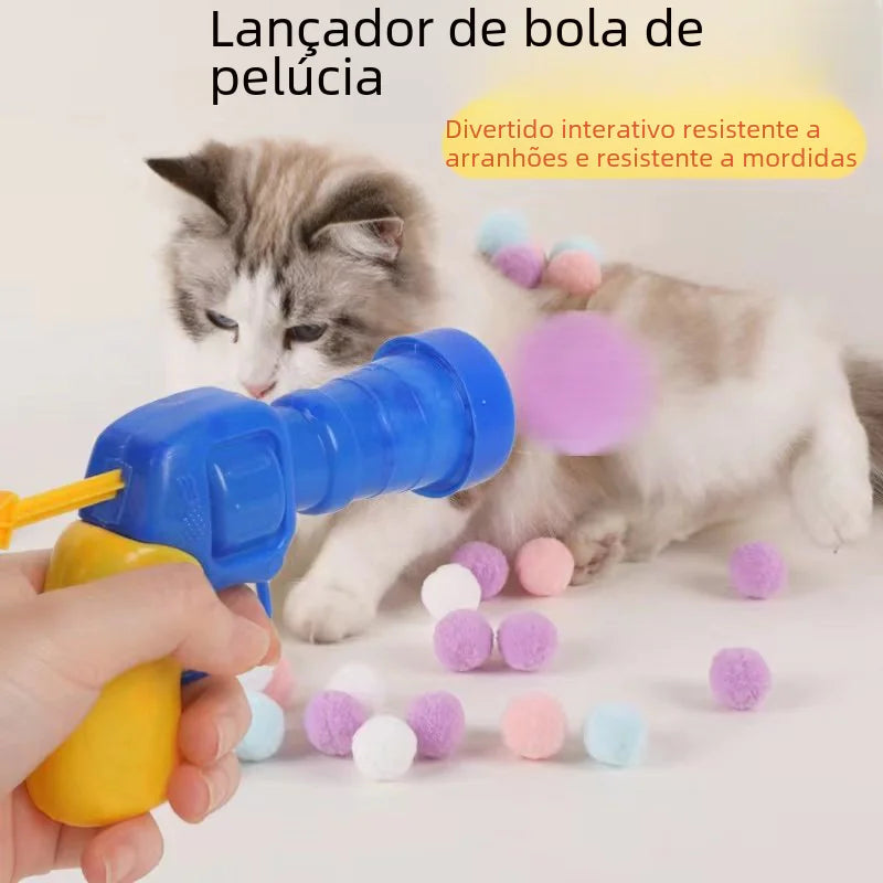 🐱🎯 Juguete Interactivo para Gato con Lanzador de Pelotas de Felpa