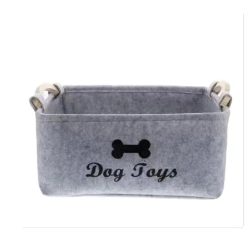 Cesta de almacenamiento para juguetes de mascotas de fieltro – Organizador duradero y con estilo para accesorios de mascotas."
