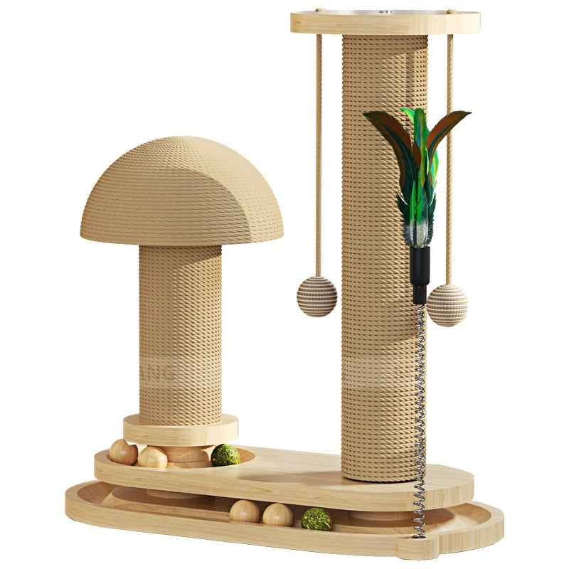 Rascador de Madera Maciza con Juguetes para Gatos – Estilo y Diversión