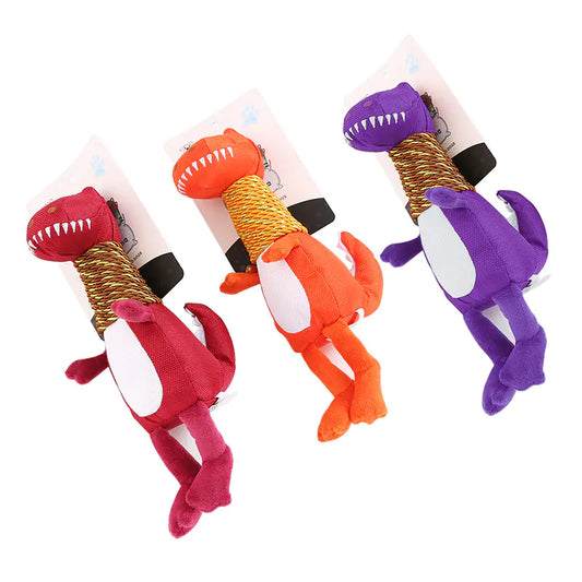 🐶Juguete de peluche con forma de dinosaurio para perro, con sonido y características para morder