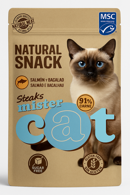 🐟 Mister Cat – Natural Snack Steaks Salmón y Bacalao