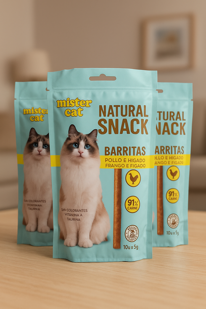 🐱 Mister Cat – Natural Snack Barritas de Pollo e Hígado  91 % de carne