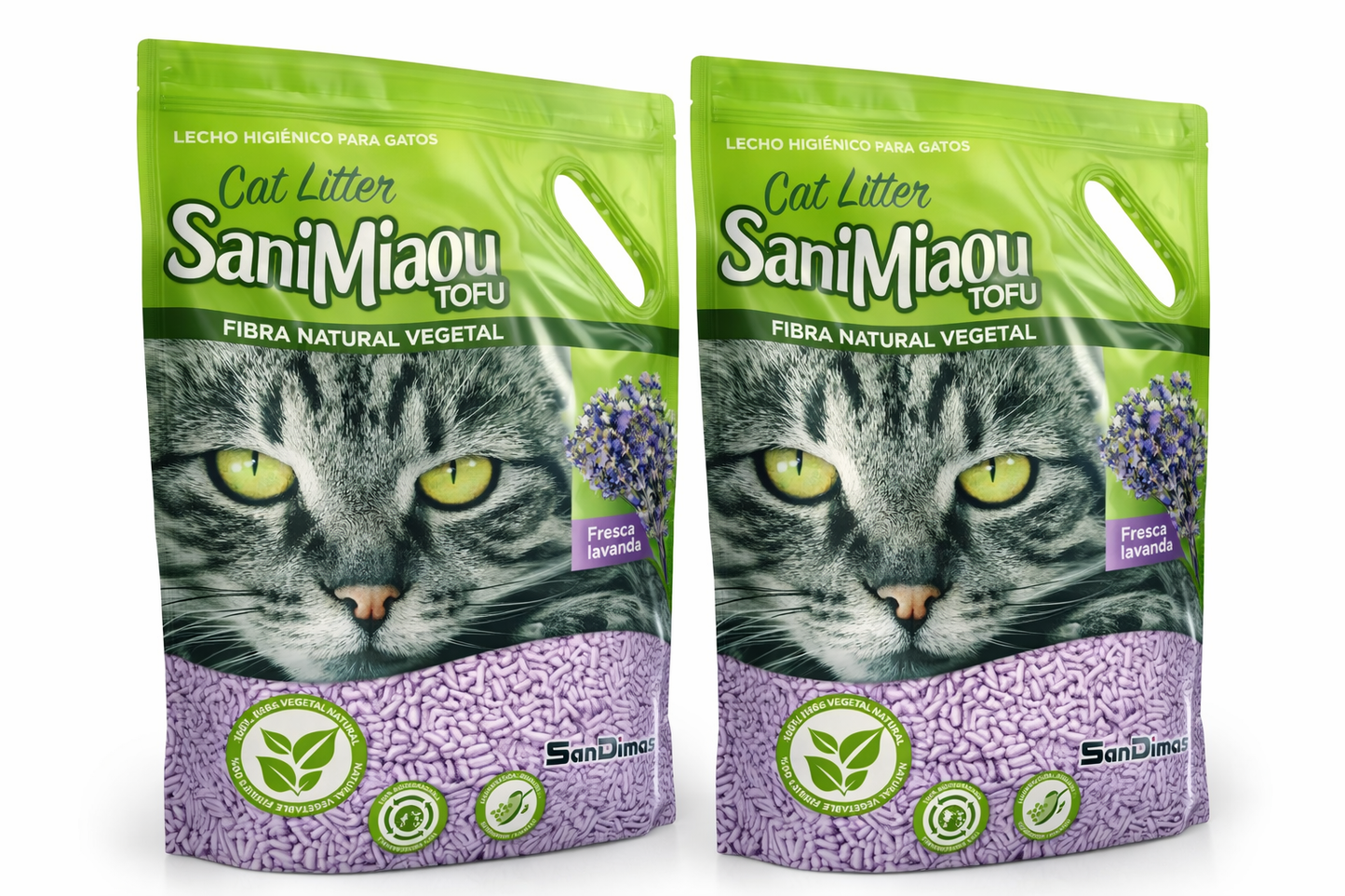SaniMiaou-Arena Premium Para Gatos TOFU – Fibra Natural Vegetal con Aroma a Lavanda