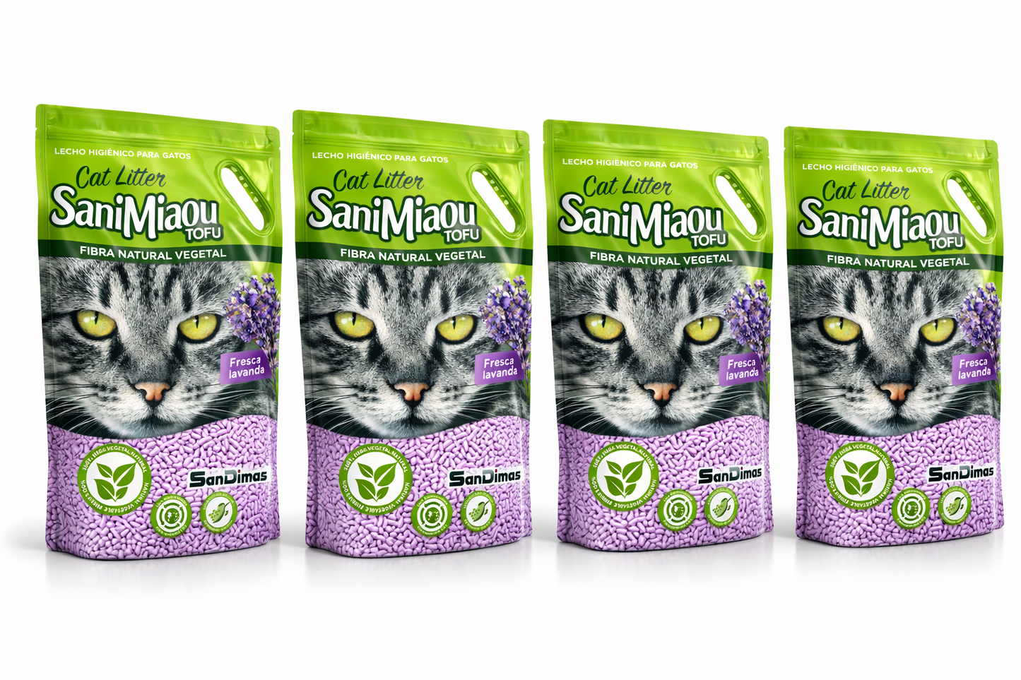 SaniMiaou-Arena Premium Para Gatos TOFU – Fibra Natural Vegetal con Aroma a Lavanda