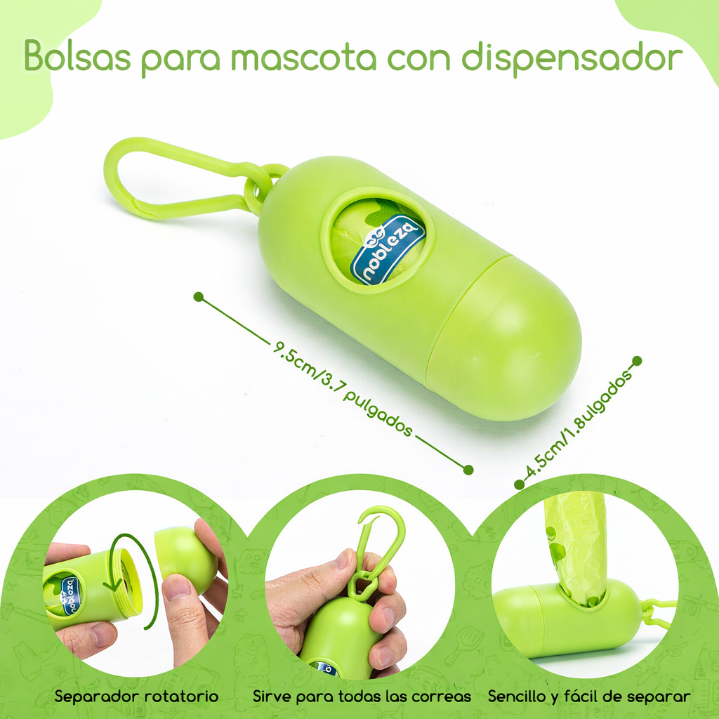 Nobleza 240 con dispensador gratis, bolsas perro portátiles a prueba de fugas extra gruesas16 "fuerte control de olores para gatos y perros