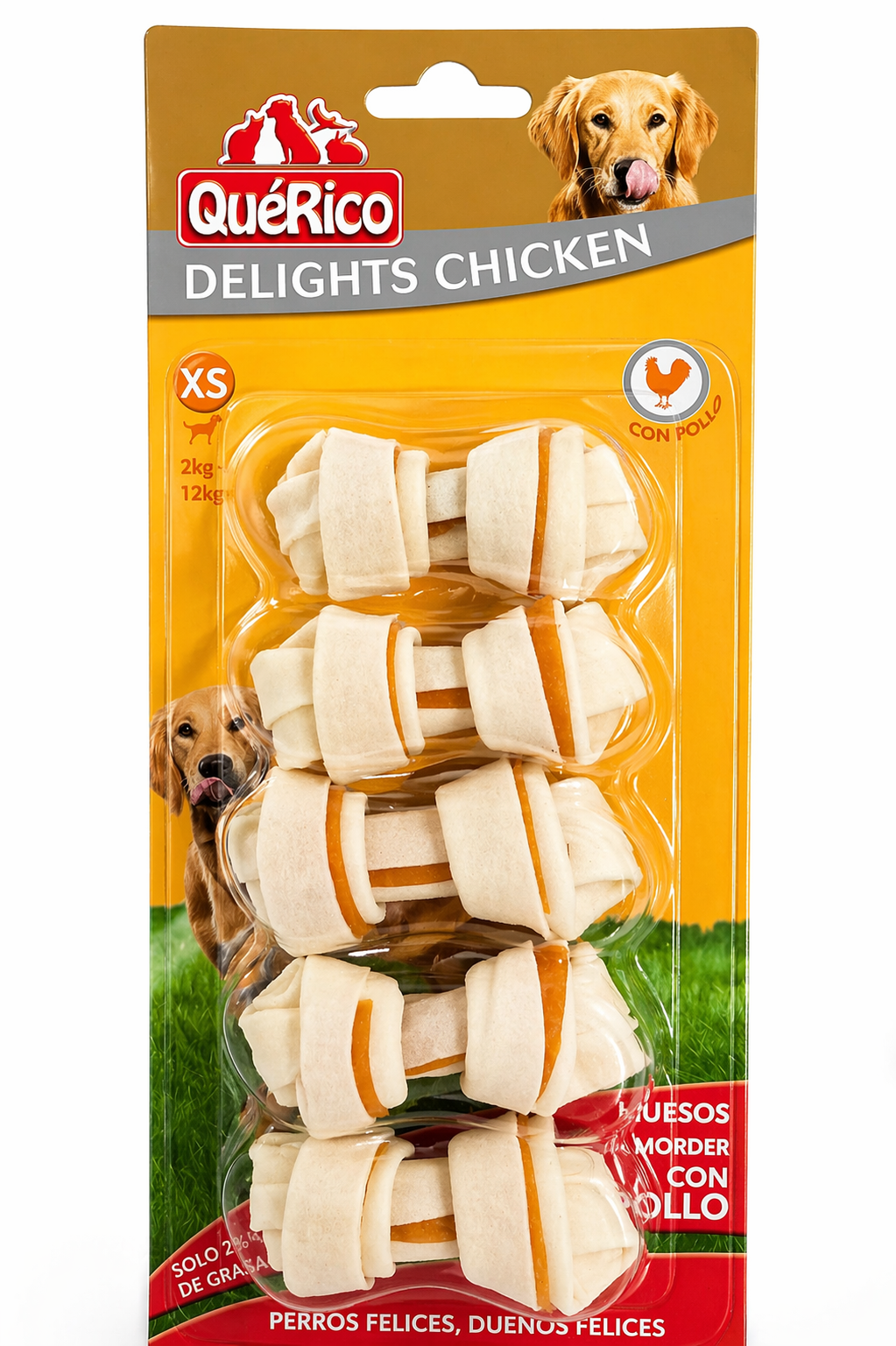 🦴 QuéRico Delights Chicken XS – Snacks Masticables 🍗 Hechos con pollo real