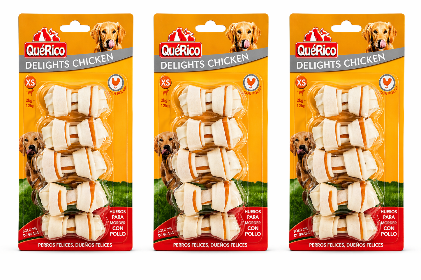 🦴 QuéRico Delights Chicken XS – Snacks Masticables 🍗 Hechos con pollo real