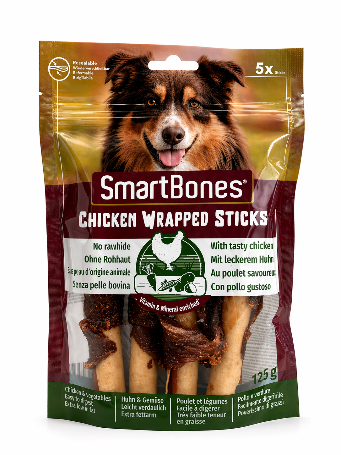 SmartBones Chicken Wrapped Sticks – Snack natural para perros (5 sticks)