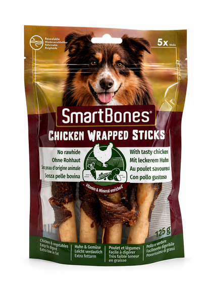 SmartBones Chicken Wrapped Sticks – Snack natural para perros (5 sticks)