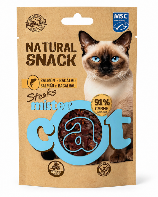 🐟 Mister Cat – Natural Snack Steaks Salmón y Bacalao