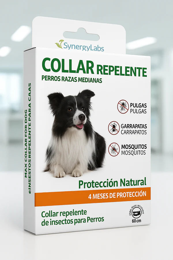 🟢 OFERTA PREMIUM:Collar Repelente + 5 Pipetas Naturales para Perros Medianos