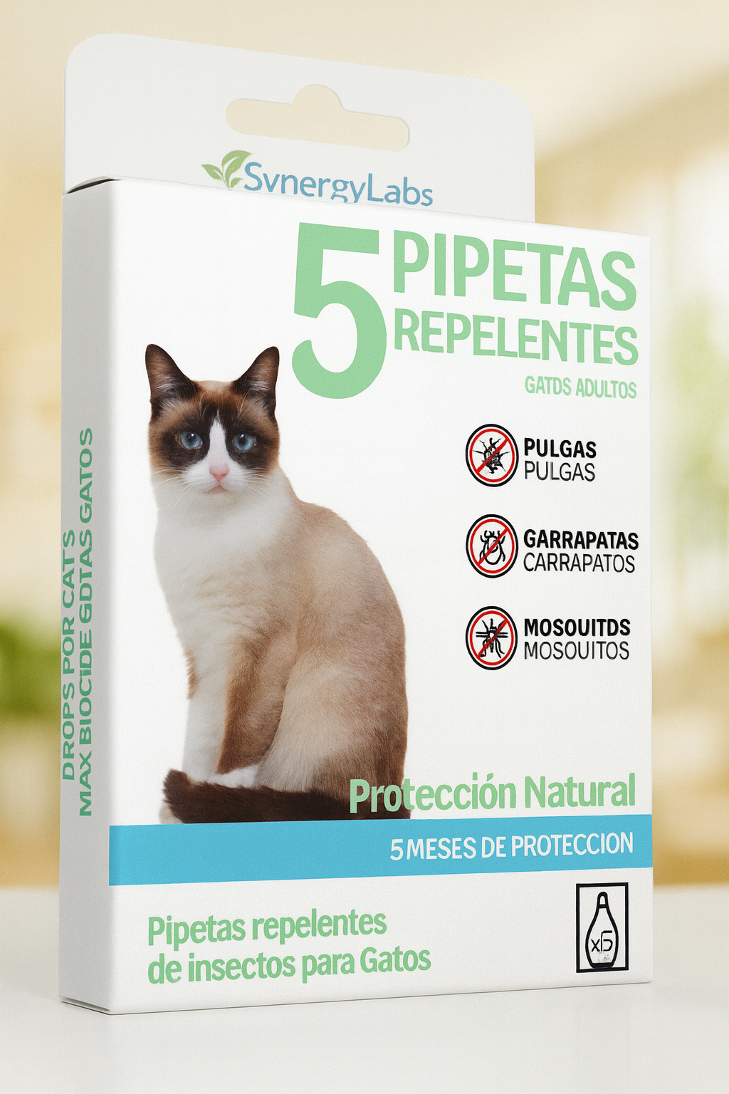 🟢 5 Pipetas Repelentes para Gatos Adultos – Protección Natural por 5 Meses
