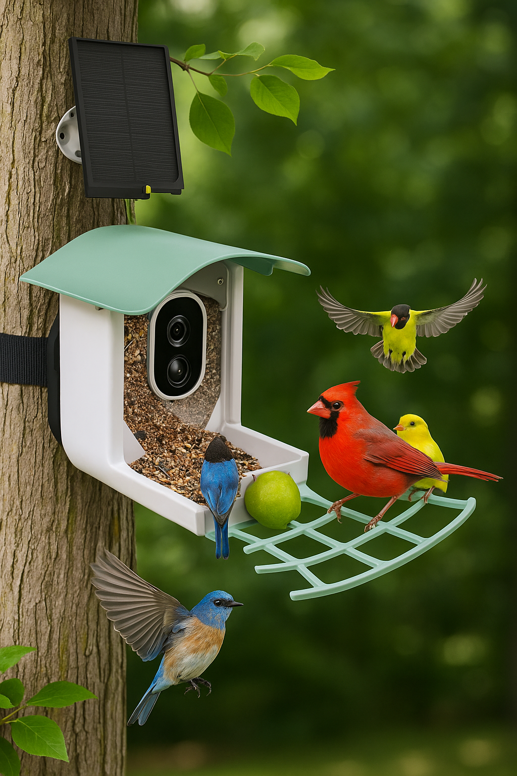 Comedero para pájaros inteligente con cámara solar e impermeable