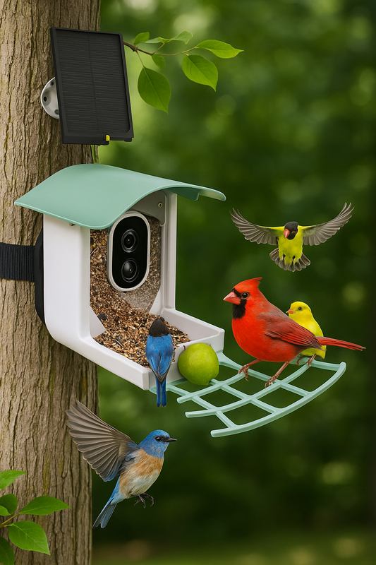 Comedero para pájaros inteligente con cámara solar e impermeable
