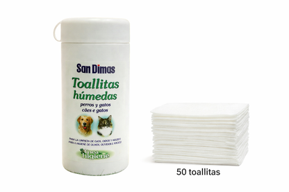 San Dimas 50 unidades Toallitas Húmedas para Perros y Gatos – Higiene rápida y suave para tu Peludo