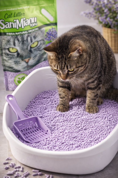 SaniMiaou-Arena Premium Para Gatos TOFU – Fibra Natural Vegetal con Aroma a Lavanda