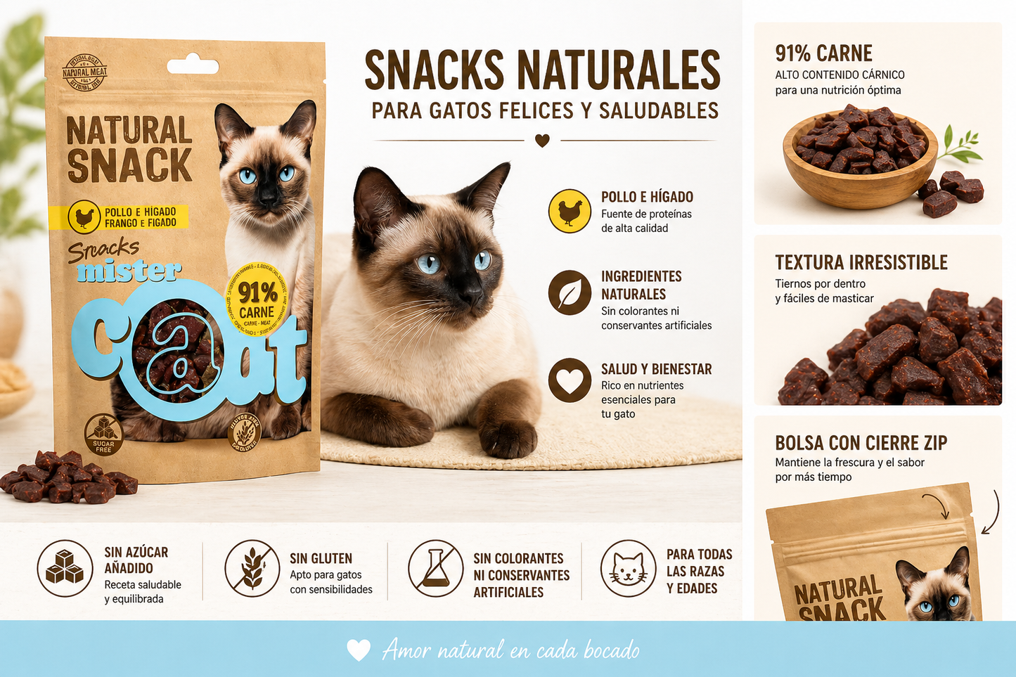 🐔 Mister Cat – Natural Snack Steaks Pollo e Hígado