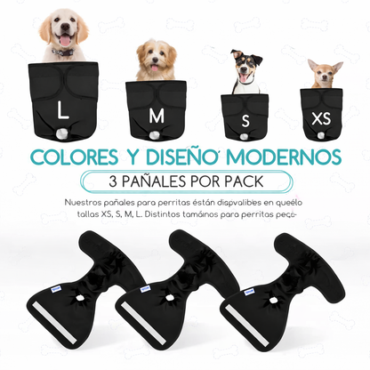 🐶 Nobleza – Pack de 3 Pañales Lavables (Talla S)