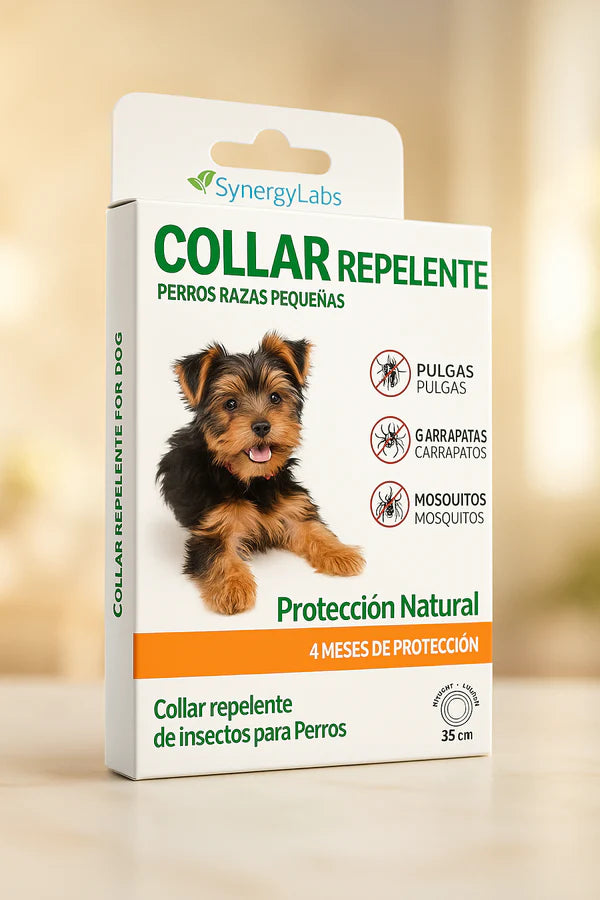 🟢 OFERTA PREMIUM:Collar Repelente + 5 Pipetas Naturales para Perros Pequeños