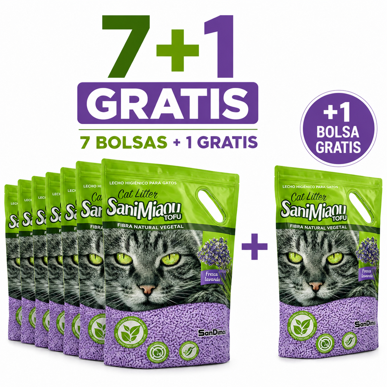 SaniMiaou-Arena Premium Para Gatos TOFU – Fibra Natural Vegetal con Aroma a Lavanda