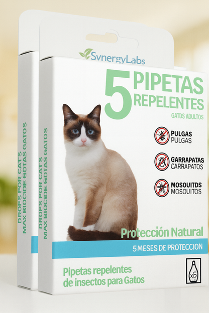 🟢 5 Pipetas Repelentes para Gatos Adultos – Protección Natural por 5 Meses