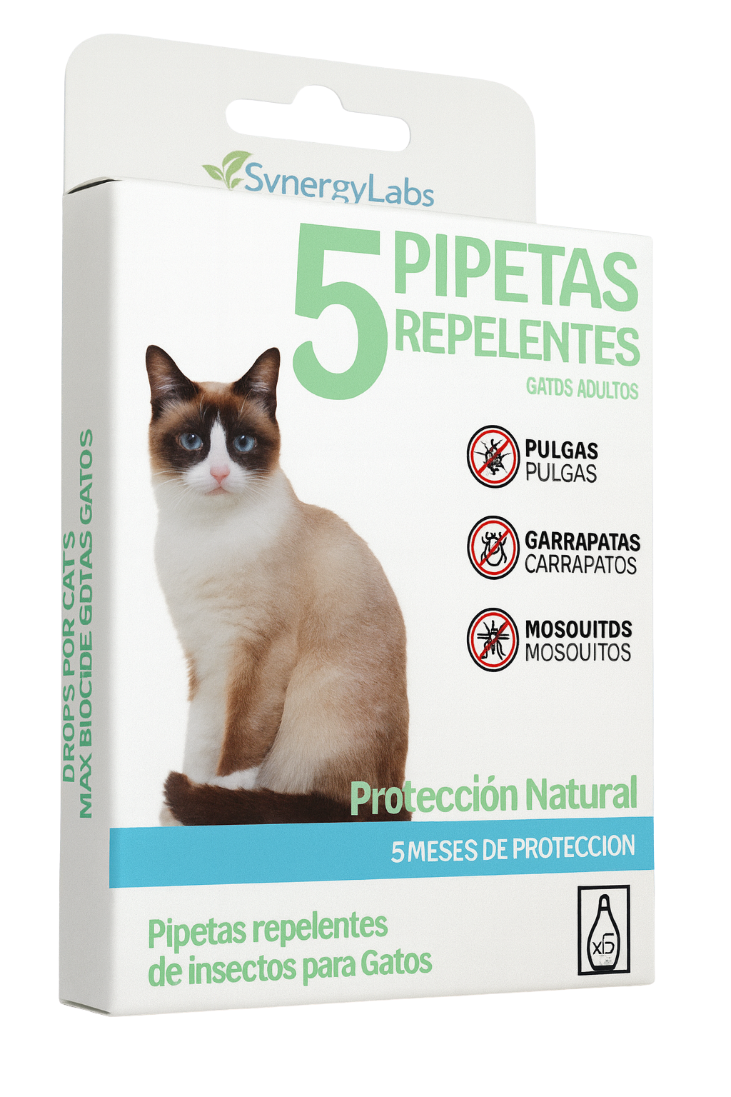 🟢 5 Pipetas Repelentes para Gatos Adultos – Protección Natural por 5 Meses