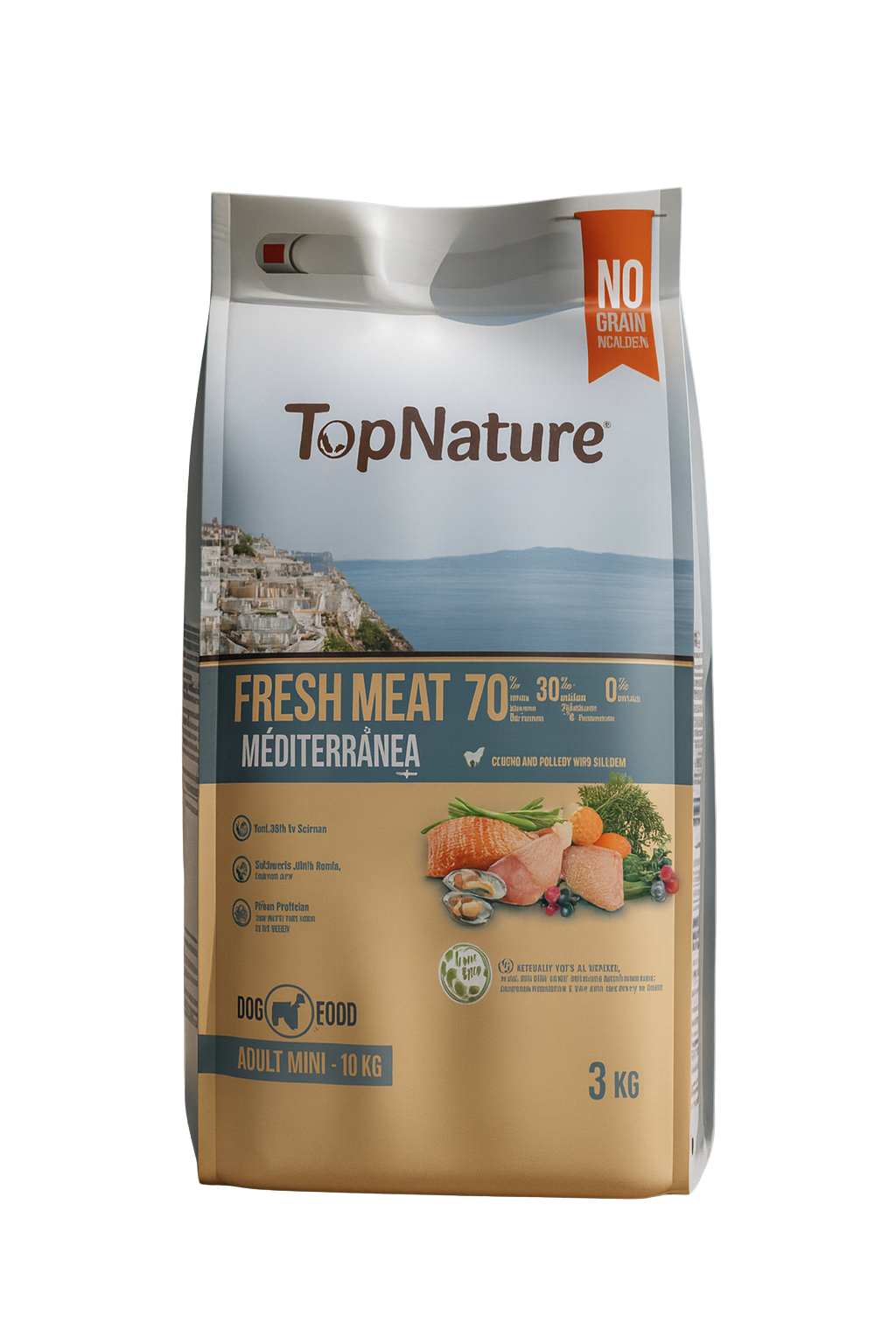 🐾 TopNature Fresh Meat Mediterránea – Adult Mini 3 kg+Comedero Antivoracidad verde (Nobleza) Gratis