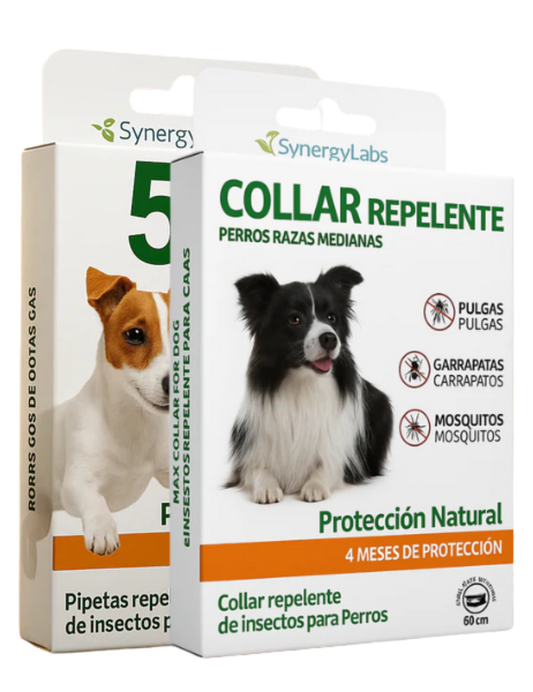 🟢 OFERTA PREMIUM:Collar Repelente + 5 Pipetas Naturales para Perros Medianos