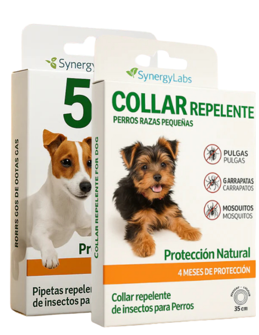 🟢 OFERTA PREMIUM:Collar Repelente + 5 Pipetas Naturales para Perros Pequeños