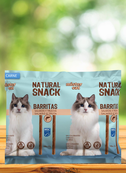 ✨ Mister Cat – Natural Snack ✨ Barritas de Salmón y Trucha