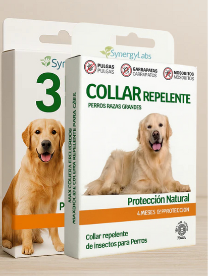 🟢 OFERTA PREMIUM:Collar Repelente + 5 Pipetas Naturales para Perros Grandes