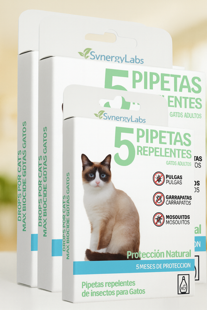🟢 5 Pipetas Repelentes para Gatos Adultos – Protección Natural por 5 Meses