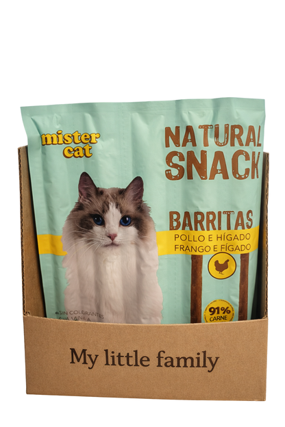 🐱 Mister Cat – Natural Snack Barritas de Pollo e Hígado  91 % de carne