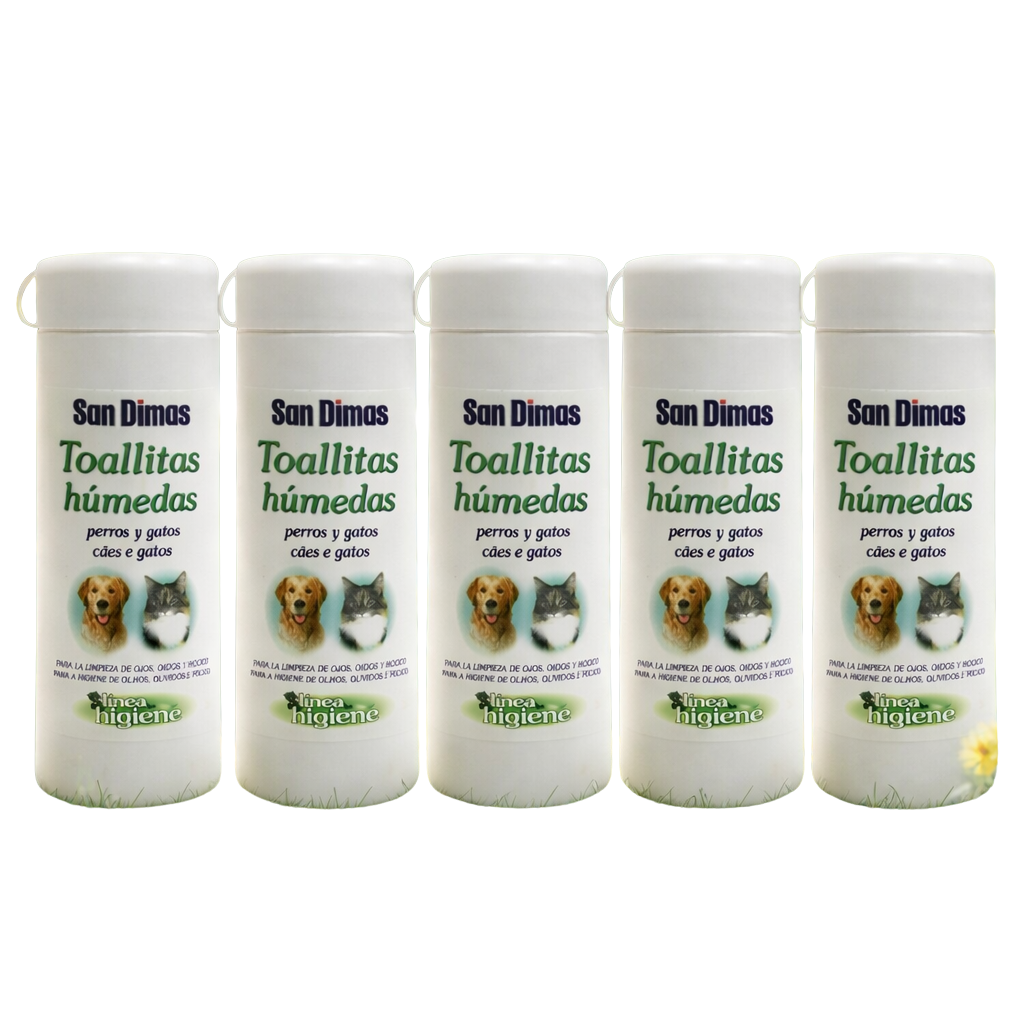 San Dimas 50 unidades Toallitas Húmedas para Perros y Gatos – Higiene rápida y suave para tu Peludo