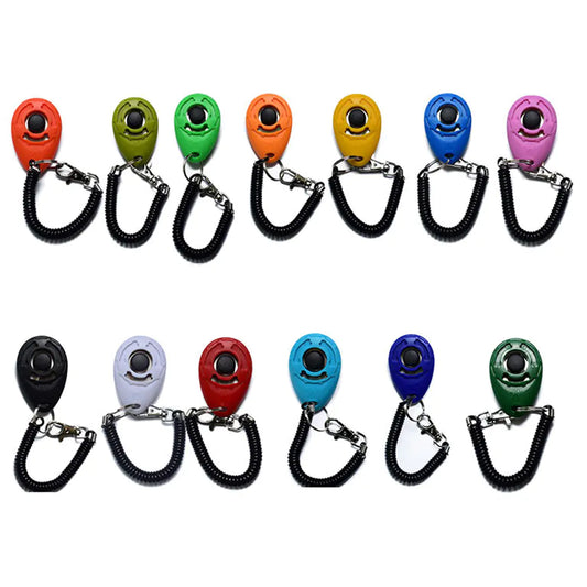 Clicker ajustable para adiestramiento de perros con correa tipo llavero.