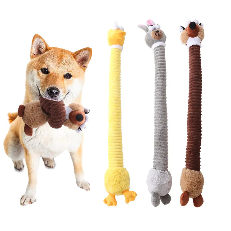Juguete interactivo de peluche con cuello largo para perros, ideal para masticar