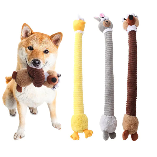 Juguete interactivo de peluche con cuello largo para perros, ideal para masticar