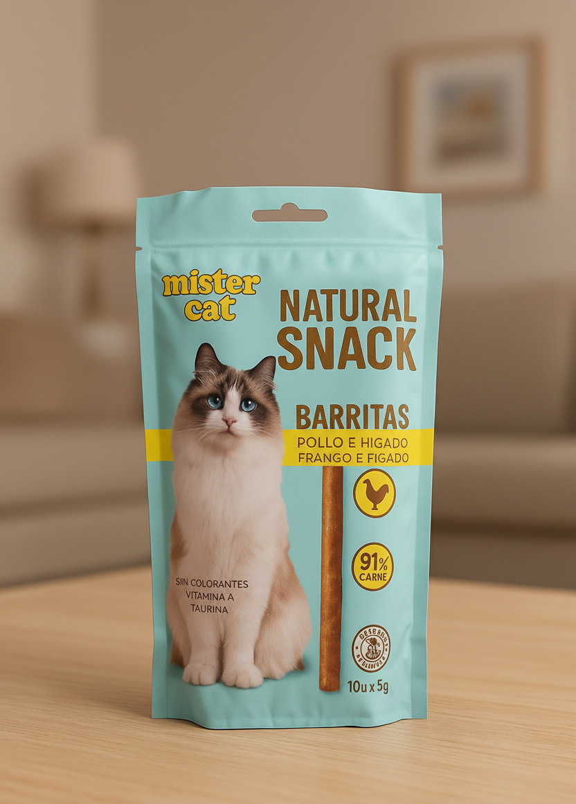 🐱 Mister Cat – Natural Snack Barritas de Pollo e Hígado  91 % de carne