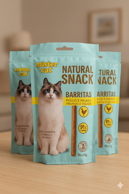 🐱 Mister Cat – Natural Snack Barritas de Pollo e Hígado  91 % de carne