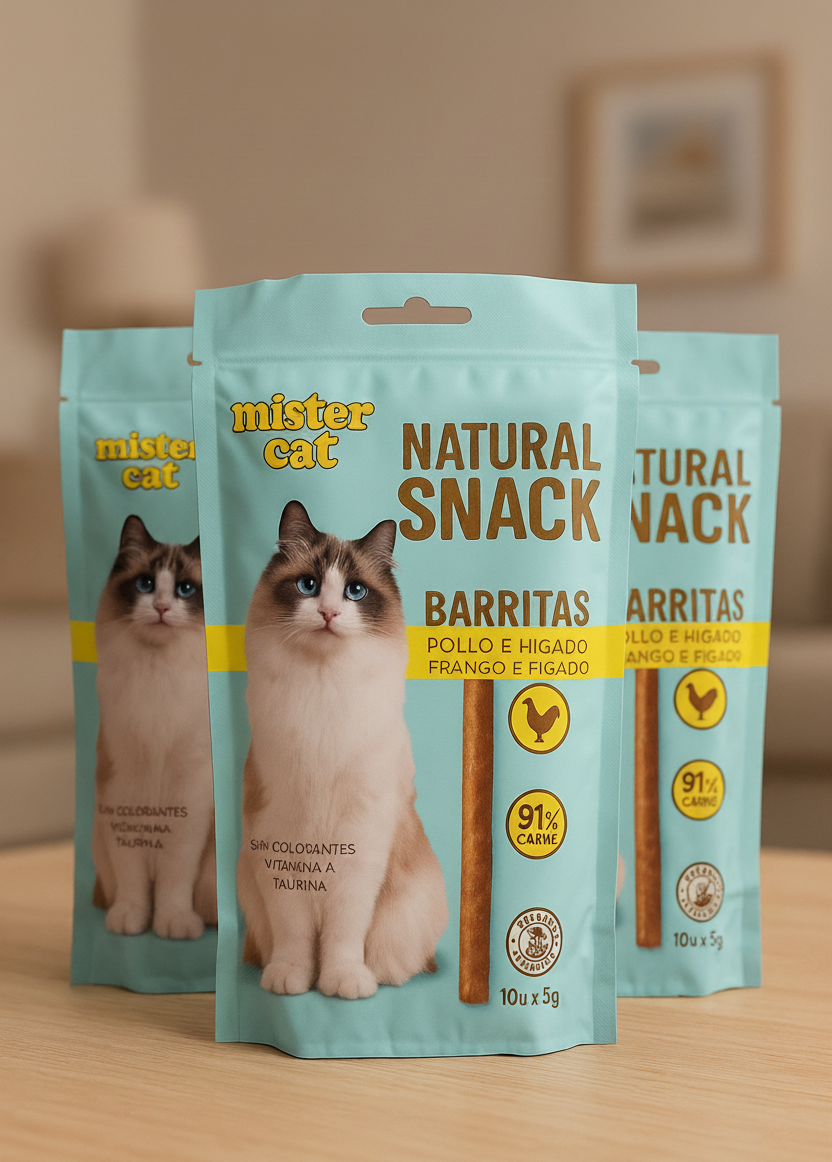 🐱 Mister Cat – Natural Snack Barritas de Pollo e Hígado  91 % de carne