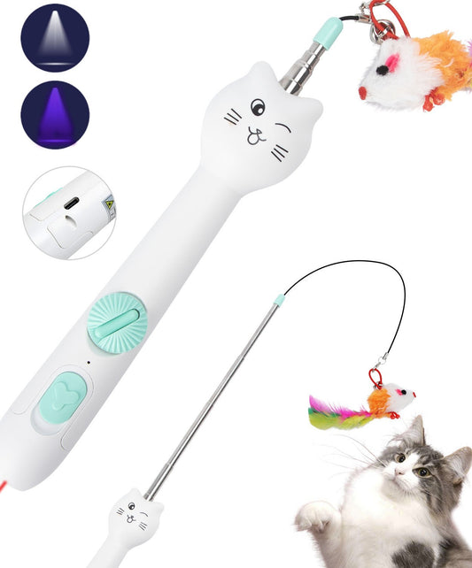 🐱 Juguete Interactivo para Gatos Nobleza – Varita con Pluma y Luz LED