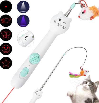 🐱 Juguete Interactivo para Gatos Nobleza – Varita con Pluma y Luz LED
