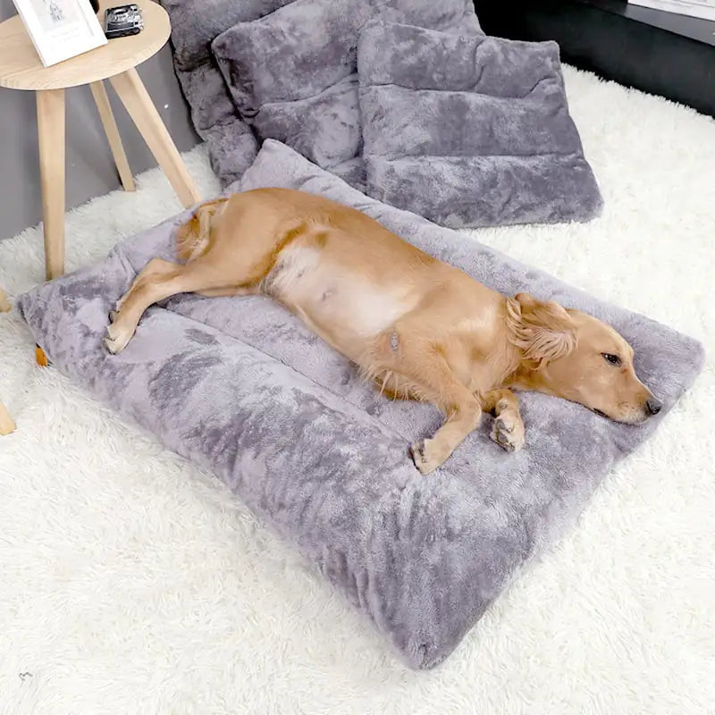 Cama larga y cálida de felpa para perro con base acolchada🏡🐾