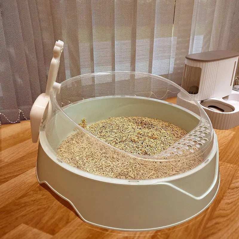 "Caja de Arena Grande Semi-Cerrada para Gatos con Pala"