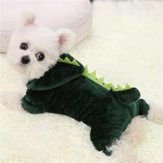 Ropa para peluditos con forro polar coral con diseño de dinosaurio🐶🐾😻