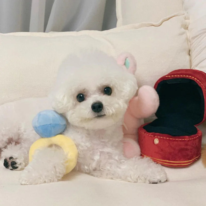 ✨ Juguete para Perros con Sonido – Anillo de Diamante de Peluche ✨