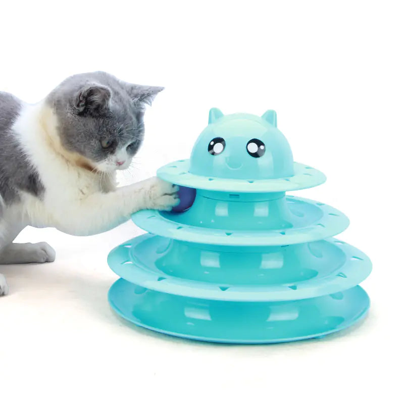 Juguete para gato con torre de tres niveles y bola giratoria😻