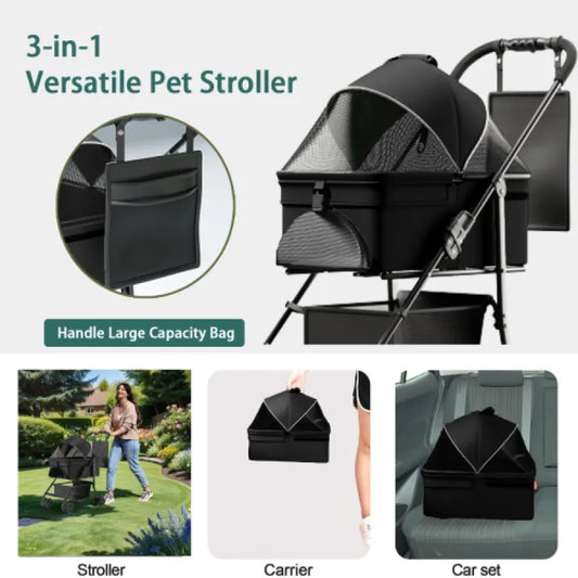 🐾 Carrito Plegable 2 en 1 para Mascotas — Estilo, Comodidad y Practicidad para tu Compañero Peludo 🐾